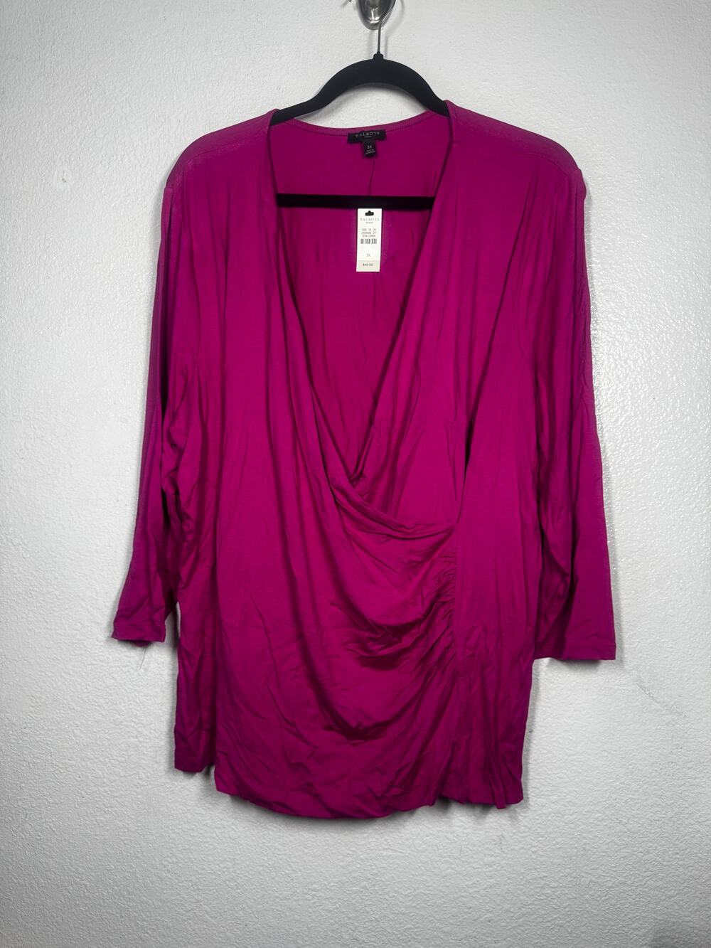 New Talbots Faux Wrap Top Hot Pink Sz 3X 3/4 Sleeve
